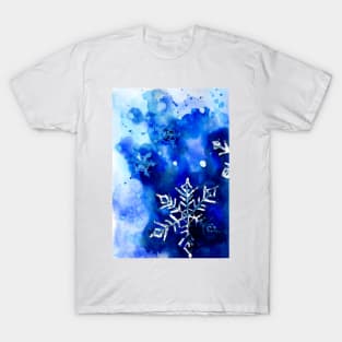 Blue Blurry Snowflakes T-Shirt